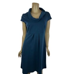 Spense Sz 8 Blue Sheath Dress Cowl Neck Fit & Flare Cap Sleeve Poly/Rayon/Spand